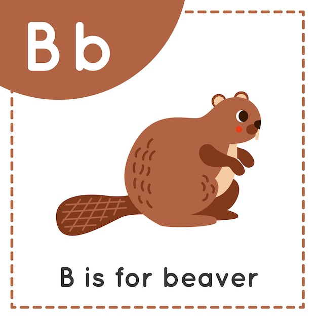 Learning English alphabet for kids Letter B Cute cartoon beaver