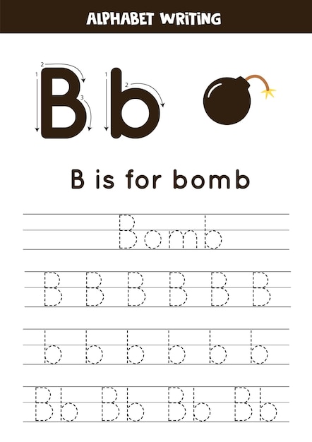 Learning English alphabet for kids Letter B Hand drawn bomb