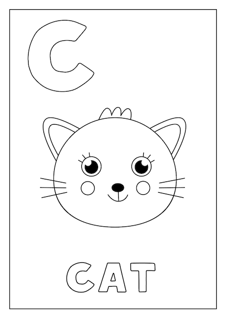 Learning English alphabet for kids Letter C Cute cartoon cat