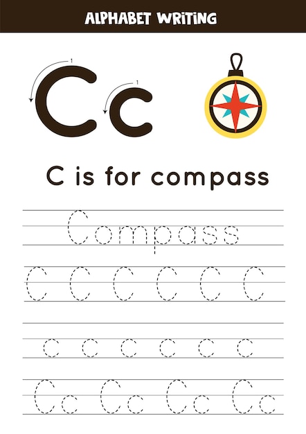 Learning English alphabet for kids Letter C Hand drawn compass