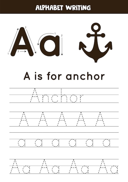 Learning English alphabet for kids Letter A Hand drawn anchor