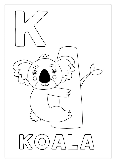 Learning English alphabet for kids Letter K Cute koala on tree