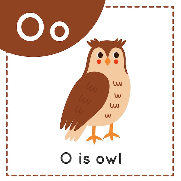 Learning English alphabet for kids Letter O Cute cartoon owl