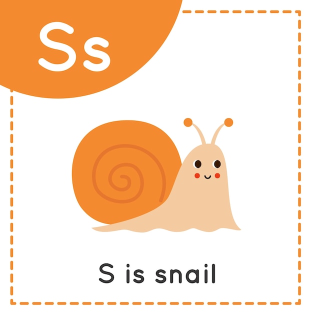 Learning English alphabet for kids Letter S Cute cartoon snail