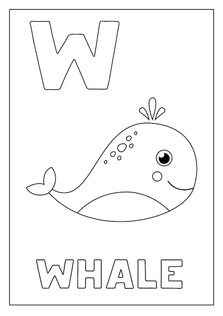 Learning English alphabet for kids Letter W Cute whale