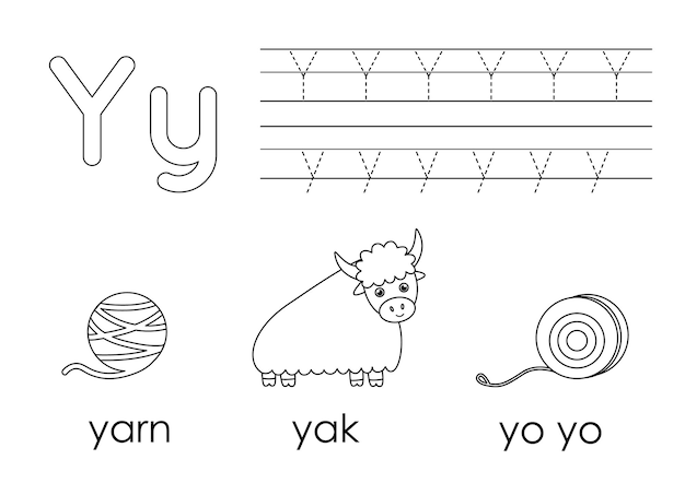 Learning English alphabet for kids Letter Y Coloring book