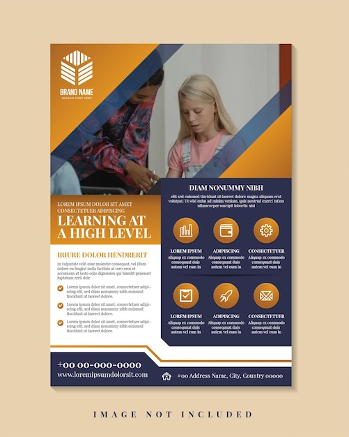 learning at a high level flyer. vertical brochure template layout. education management course.