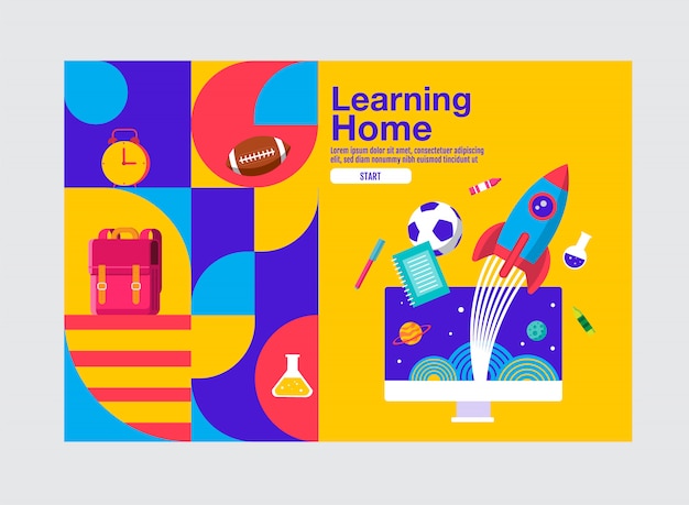 Learning Home, Education Banner Template,   Illustration.