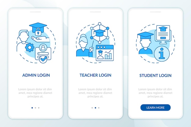 Learning management system access blue onboarding mobile app screen