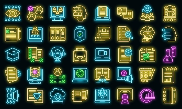 Learning management system icons set outline vector. Laptop machine. Online education