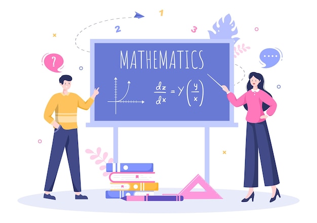 Learning Mathematics of Education and Knowledge Background Cartoon Vector Illustration. Science, Technology, Engineering, Formula or Basic Math