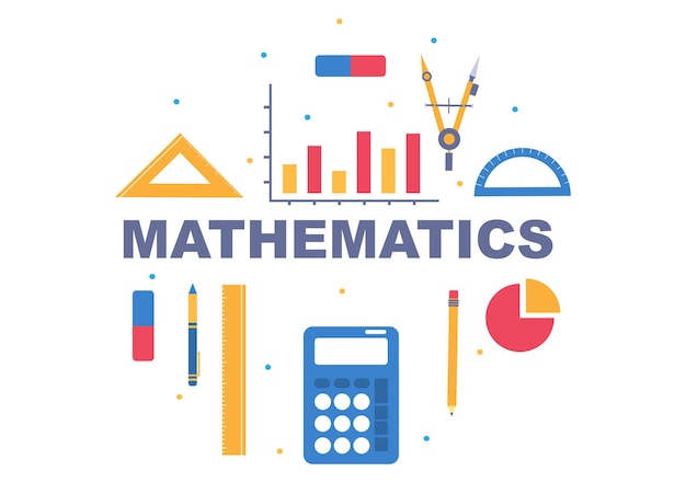 Vector learning mathematics of education and knowledge background cartoon vector illustration. science, technology, engineering, formula or basic math