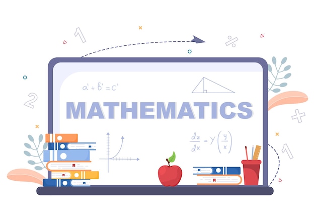 Vector learning mathematics of education and knowledge background cartoon vector illustration. science, technology, engineering, formula or basic math