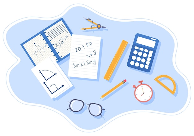 Vector learning mathematics of education and knowledge background cartoon vector illustration. science, technology, engineering, formula or basic math