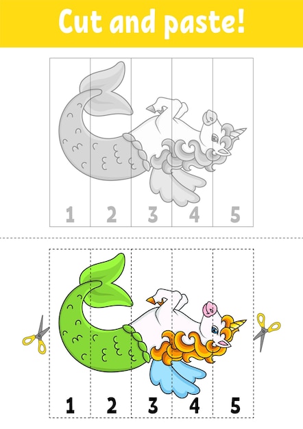 Learning numbers 15 Cut and glue cartoon character Education developing worksheet Game for kids Activity page