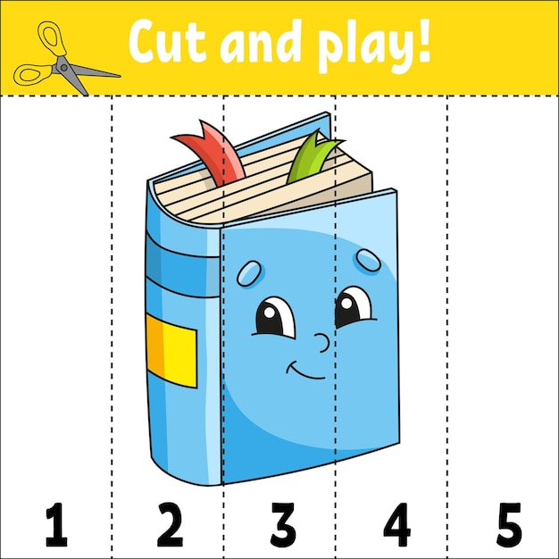 Learning numbers 15 Cut and play Education worksheet Game for kids Color activity page Puzzle for children Riddle for preschool Cartoon style Vector illustration