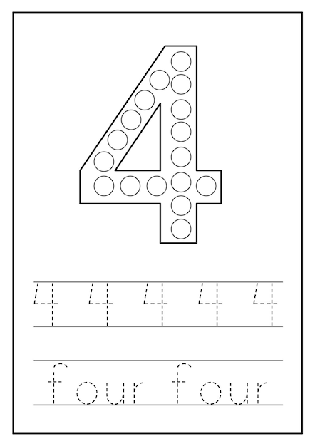 Learning numbers for kids Number four Math worksheet