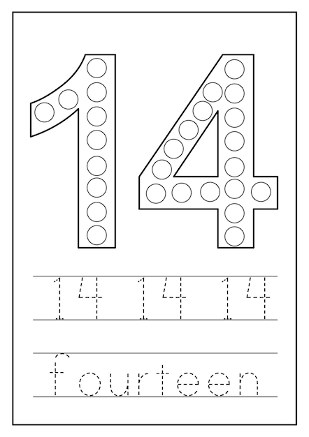 Learning numbers for kids Number fourteen Math worksheet