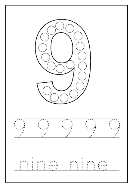 Learning numbers for kids Number nine Math worksheet