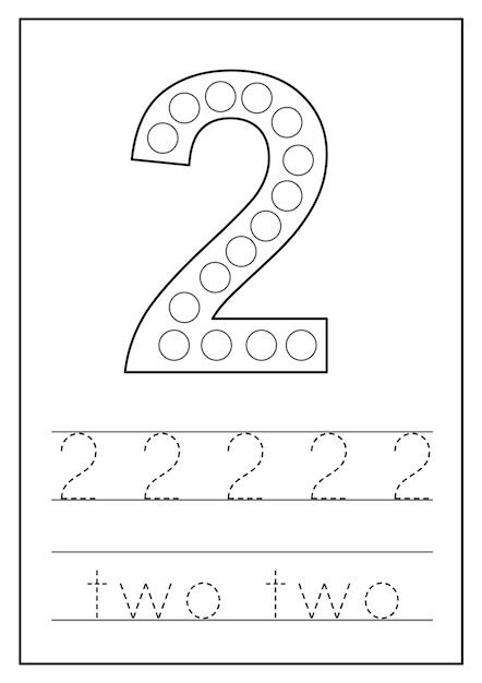 Learning numbers for kids Number two Math worksheet