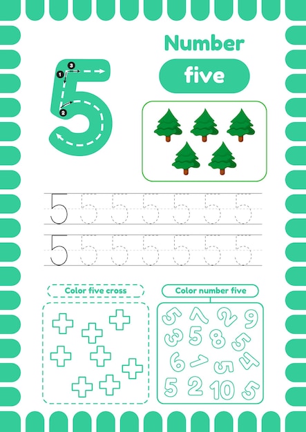 Learning numbers Number 6 Trace color dot to dot on one page