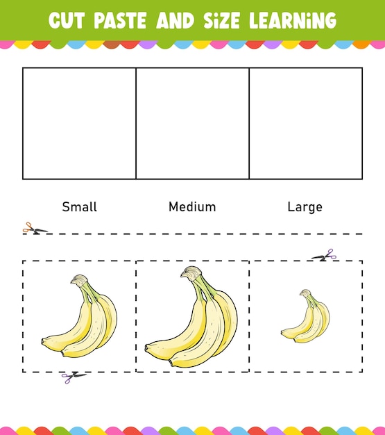 Learning sizes Cut and Paste easy activity worksheet game for children