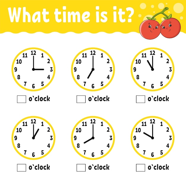 Learning time on the clock Educational activity worksheet for kids and toddlers Game for children