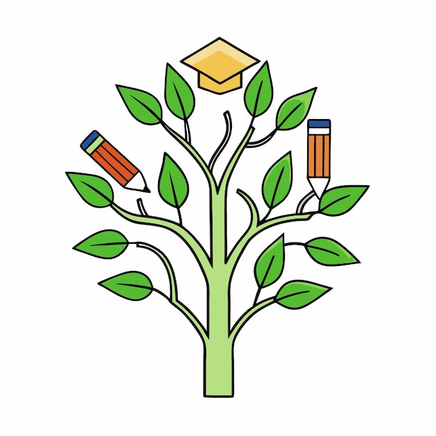 Vector learning tree with book and cap leaves symbol of growth