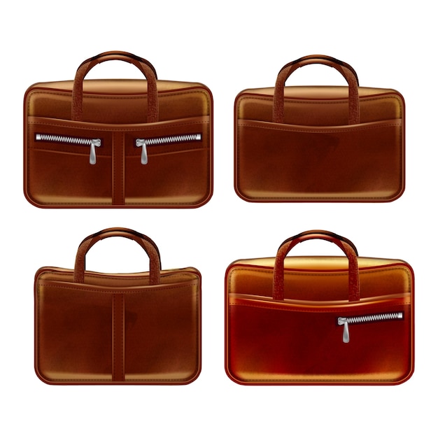 Leather briefcase male 3d realistic vector