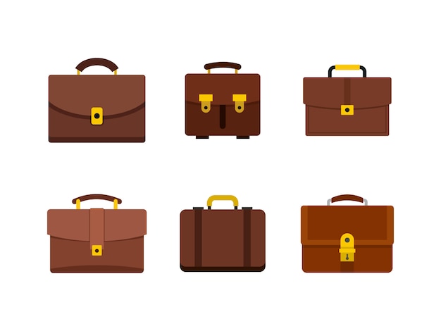 Leather handbag icon set. Flat set of leather handbag vector icons collection isolated