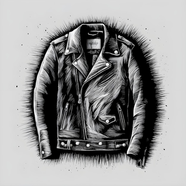 Leather jacket monochrome ink sketch vector drawing engraving style illustration