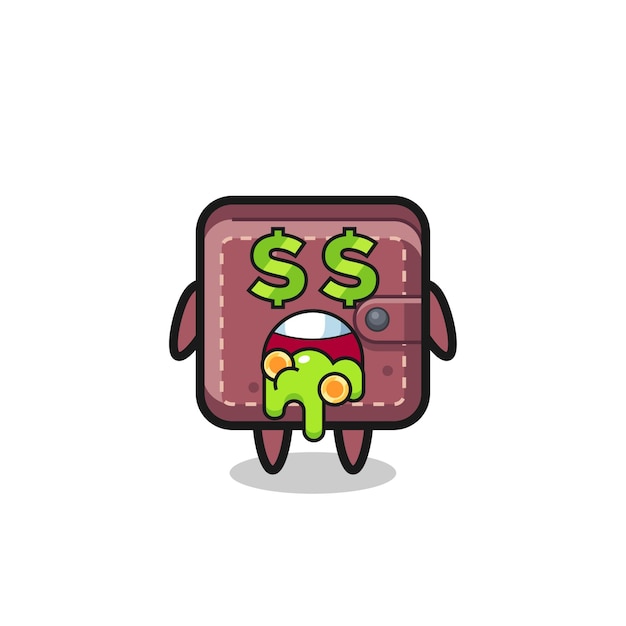 Leather wallet character with an expression of crazy about money