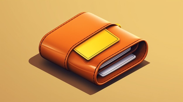 Vector a leather wallet with a yellow label on the front and the bottom is open