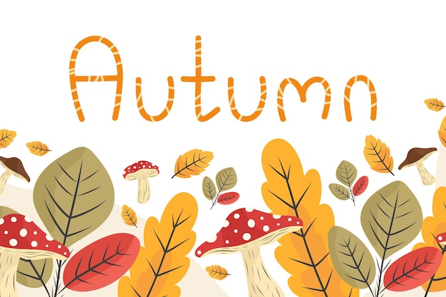 Vector leaves background with hand drawn autumn lettering