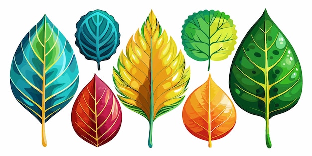 Vector leaves collection with bright vibrant color vector element design