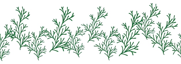 Leaves decorative algae horizontal border seamless pattern