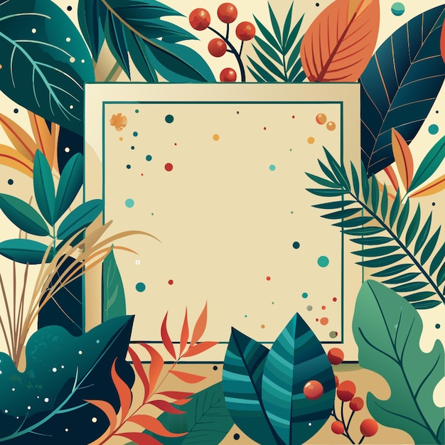 leaves and flowers bodering the square middle space shoud be empty vector illustration flat 2