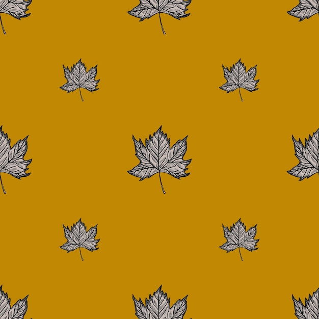 Leaves maple engraved seamless pattern Vintage background botanical with canadian foliage in hand drawn style