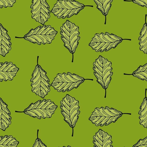 Leaves oak engraved seamless pattern Vintage background botanical with forest foliage in hand drawn style