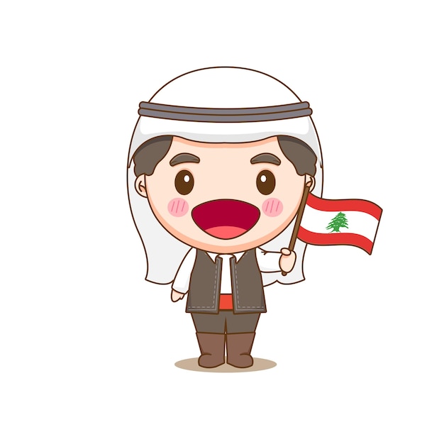 Lebanese in national dress with a flag A boy in traditional costume Chibi cartoon character