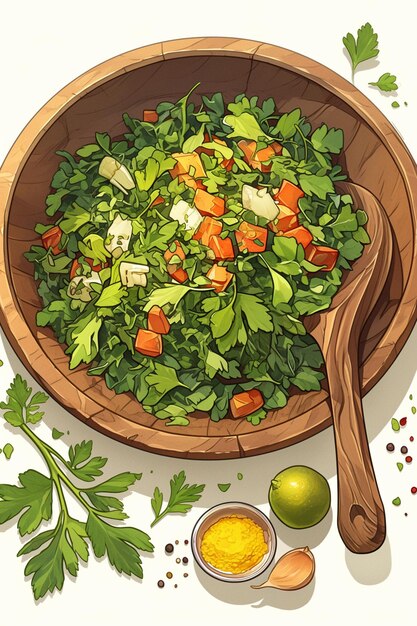 Vector lebanese tabouleh and parsley salad