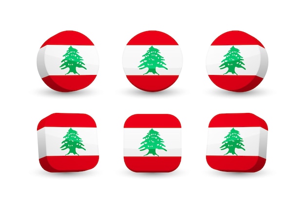 Lebanon flag 3d vector illustration button flag of Lebanon isolated on white