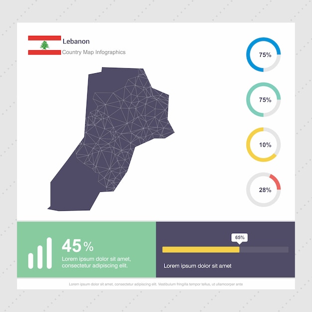 Vector lebanon map & flag infographics template