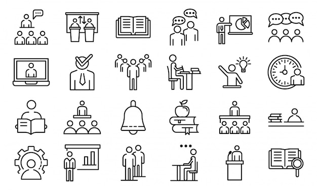 Lecture class icons set, outline style