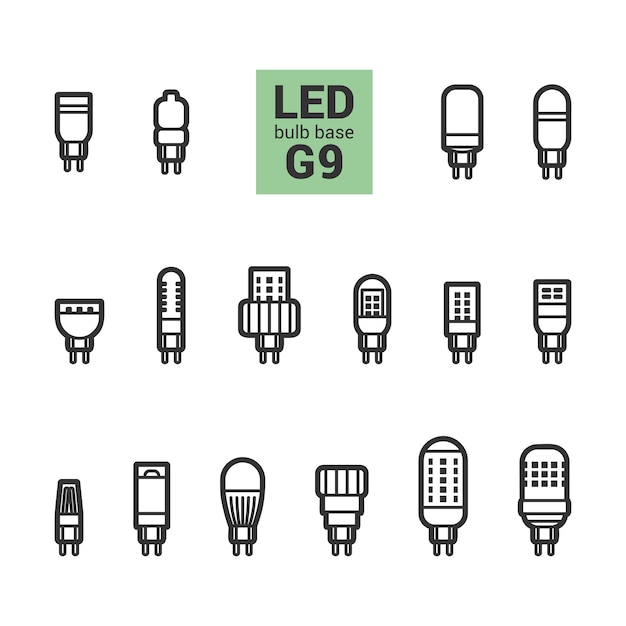 LED light bulbs outline icon set