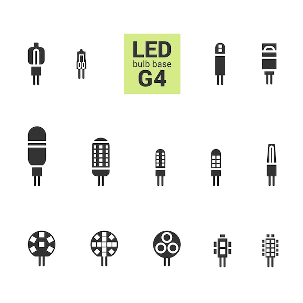 LED light G4 bulbs vector silhouette icon set