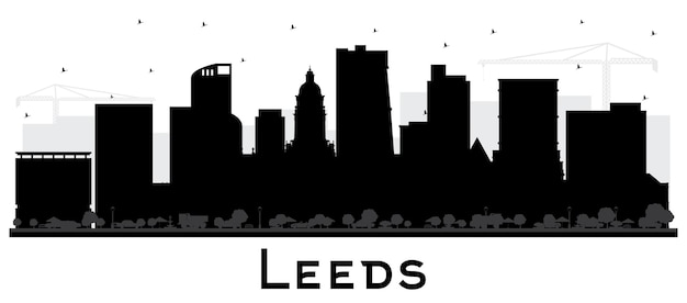 Leeds UK City Skyline Silhouette with Black Buildings Isolated on White