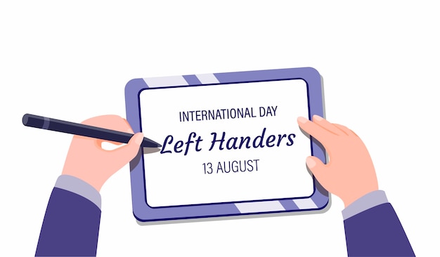 Left Handers International Day - august 13th, Hand writing in tablet concept illustration in cartoon flat  isolated in white background