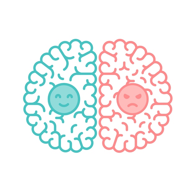 Left and Right Brain, Happy and Moody concept outline stroke