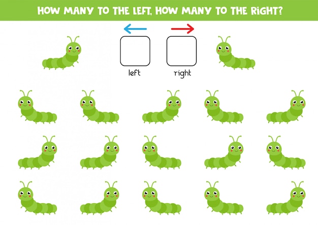 Left or right. Spatial orientation for kids. Cute cartoon caterpillar.